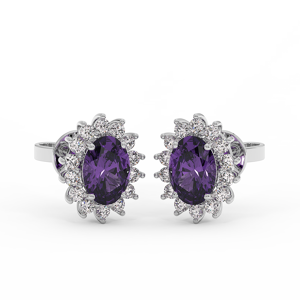 18K Gold Diamond Amethyst Earrings